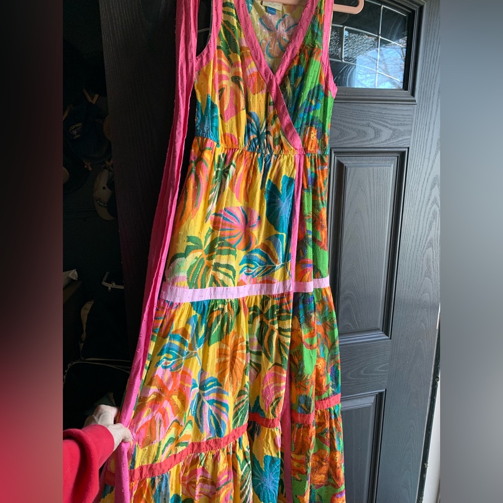 Farm Rio by Anthropologie Palm wrap maxi dress size S. Vibrant colored w belt - Picture 2 of 16
